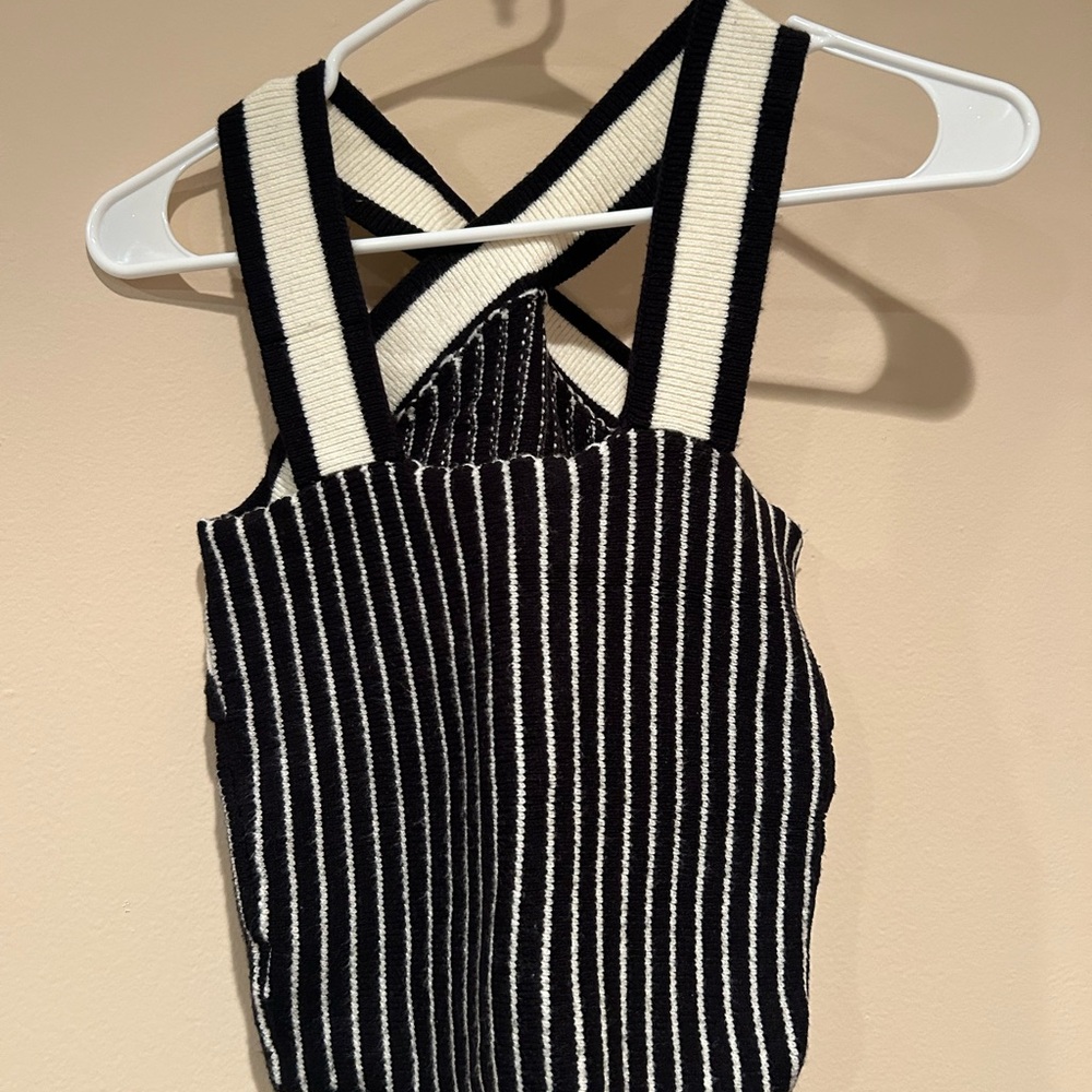 Black and White Striped Knit Tank Top